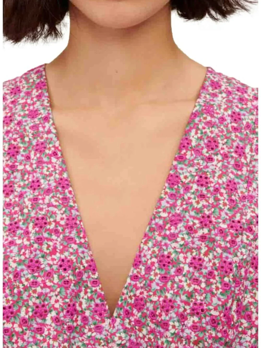 MAJE Ryad Mini Dress Floral Puff Sleeve Ruched Pink Cotton sheath V neck 40 US 8
